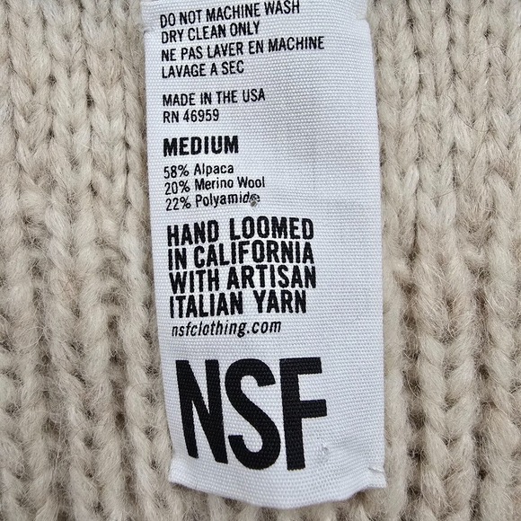 NSF Cable Knit Sweater Womens Medium Beige Alpaca Wool V‑Neck Hand Loomed - Picture 5 of 10